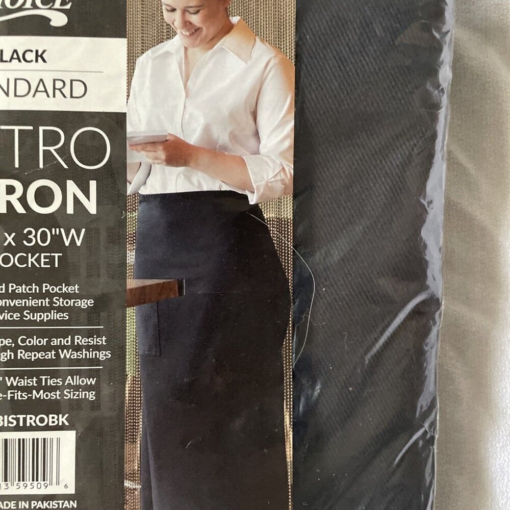 Apron Black divided Patch Pocket New 42" Waist Ties One Pocket Half Bistro